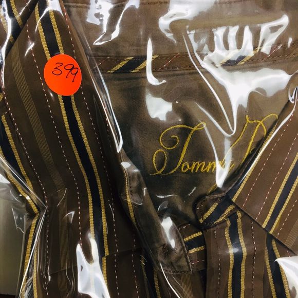 TOMMY BAHAMA Men's Brown Striped Long Sleeve 100% Cotton Dress Shirt Size XL - Picture 11 of 11